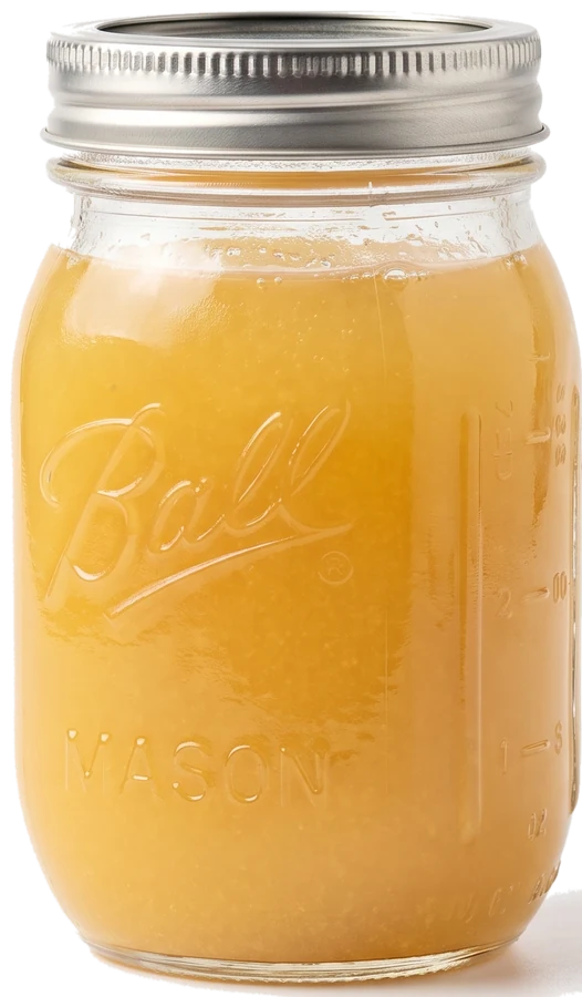 A sealed 16oz Ball mason jar of fresh-pressed Sunrise Press juice